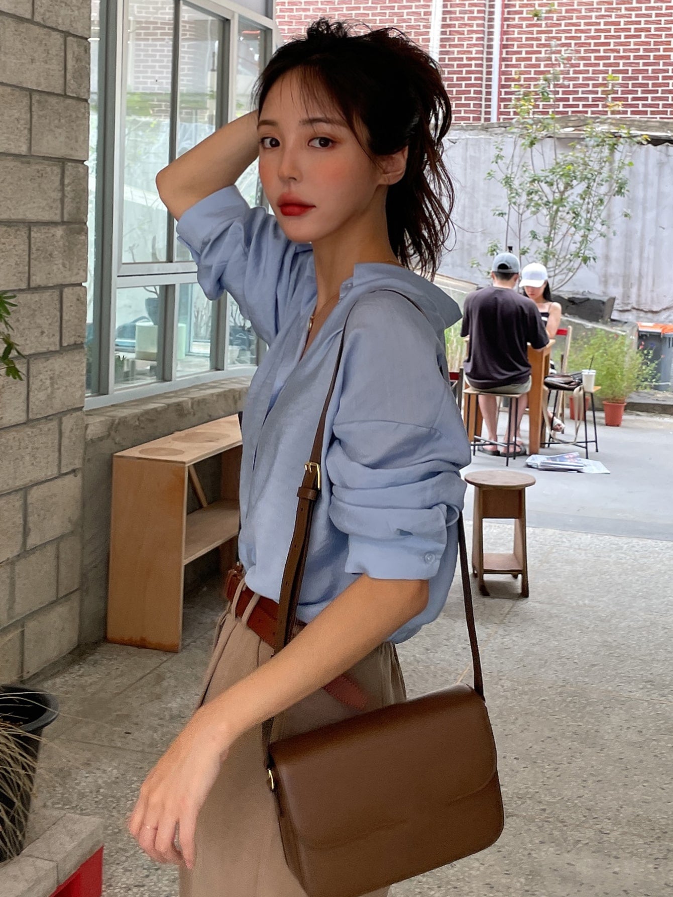 DAZY Button Up Drop Shoulder Shirt Dusty Blue