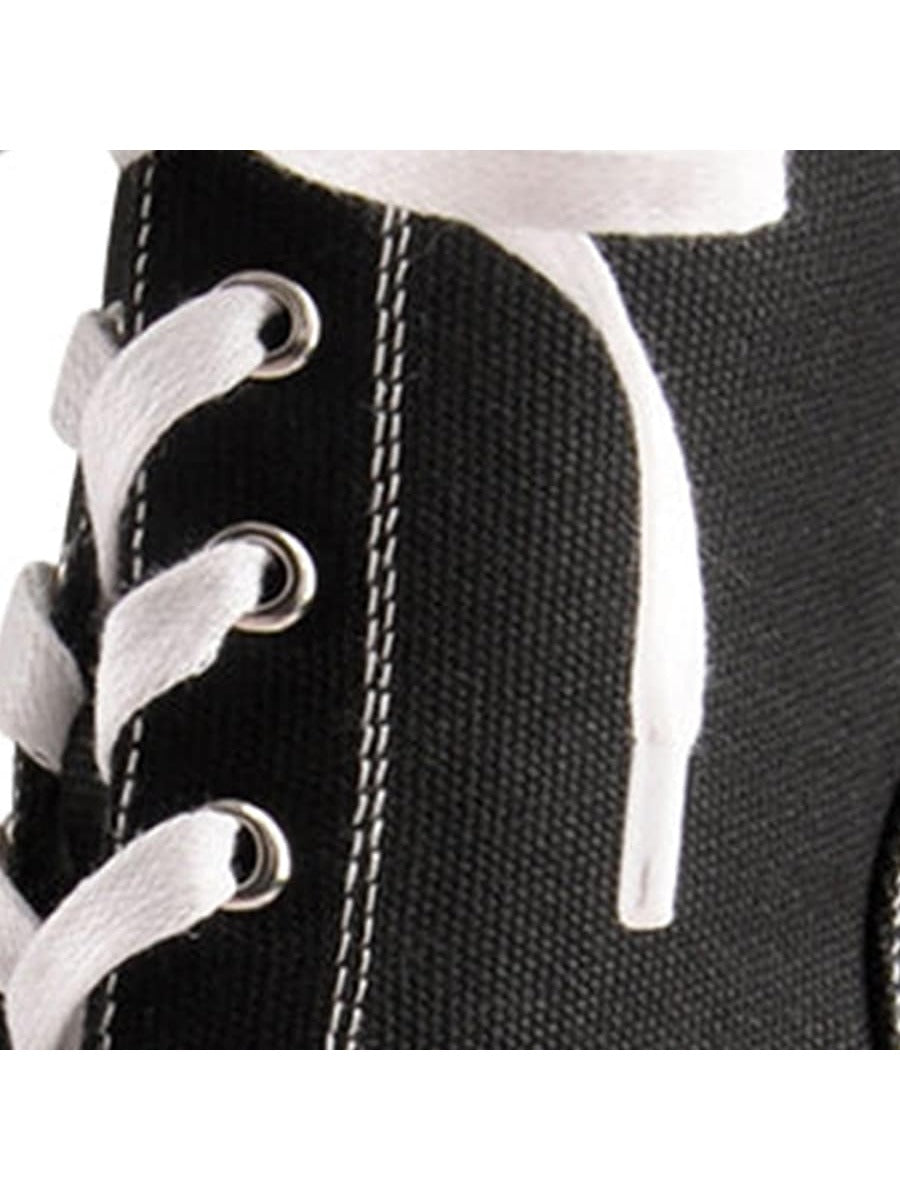 Women's Black High Heel Thick Bottom Contrasting Color Lace-up Canvas Ankle Boots Black and White