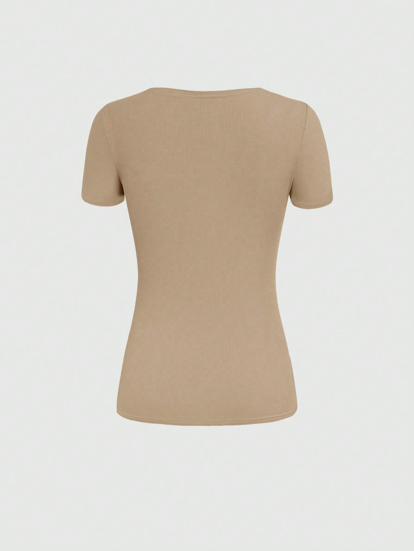 INAWLY Women Solid Color Button-Front Slim Fit Short Sleeve T-Shirt For Summer Apricot