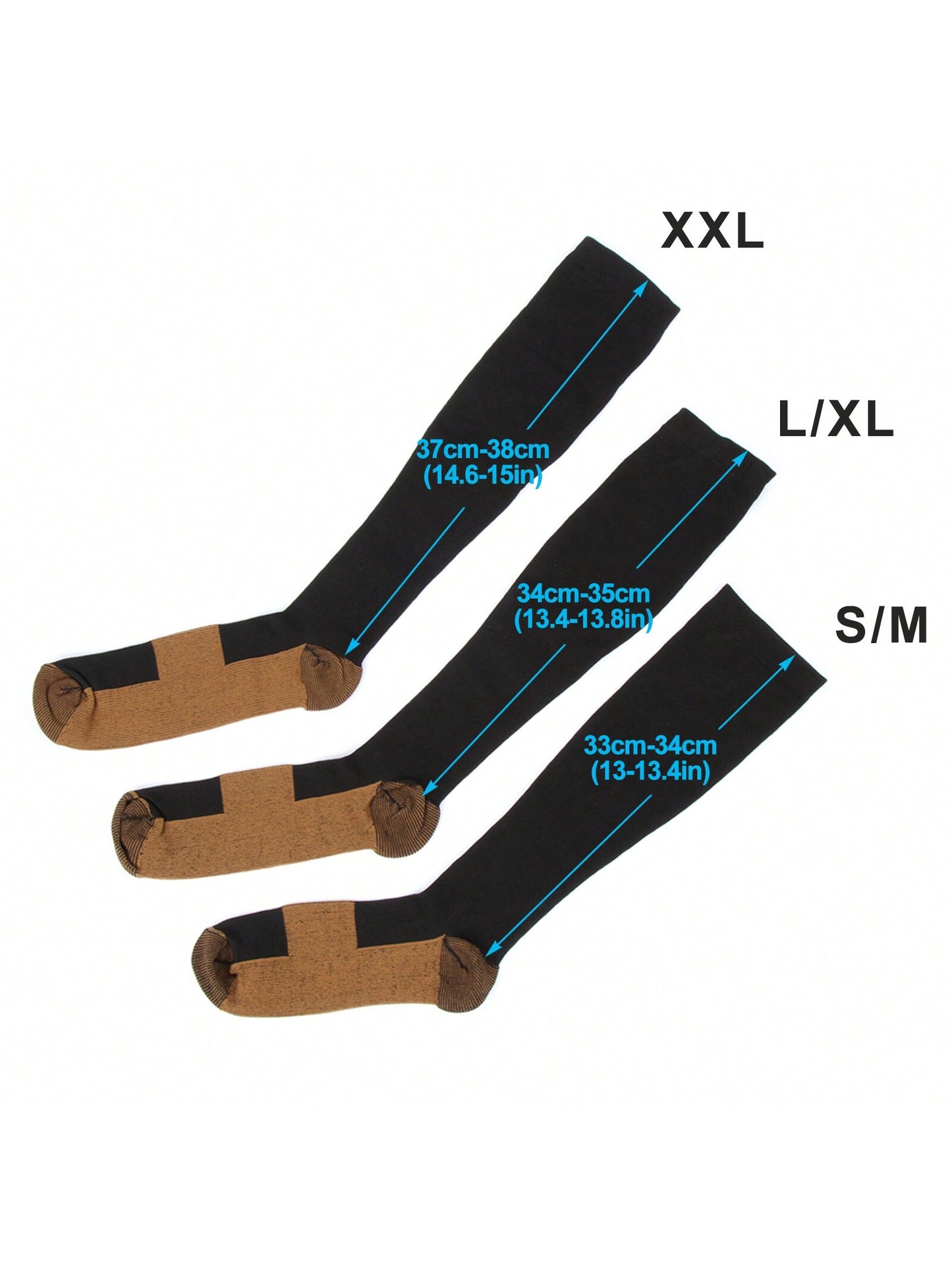 5 Pairs Copper Compression Socks Mens Womens S/M L/XL XXL 20-30mmHg Support Knee High Socks Stockings Unisex Energy Ankle Support Running Athletic Sports Fitness Socks Black