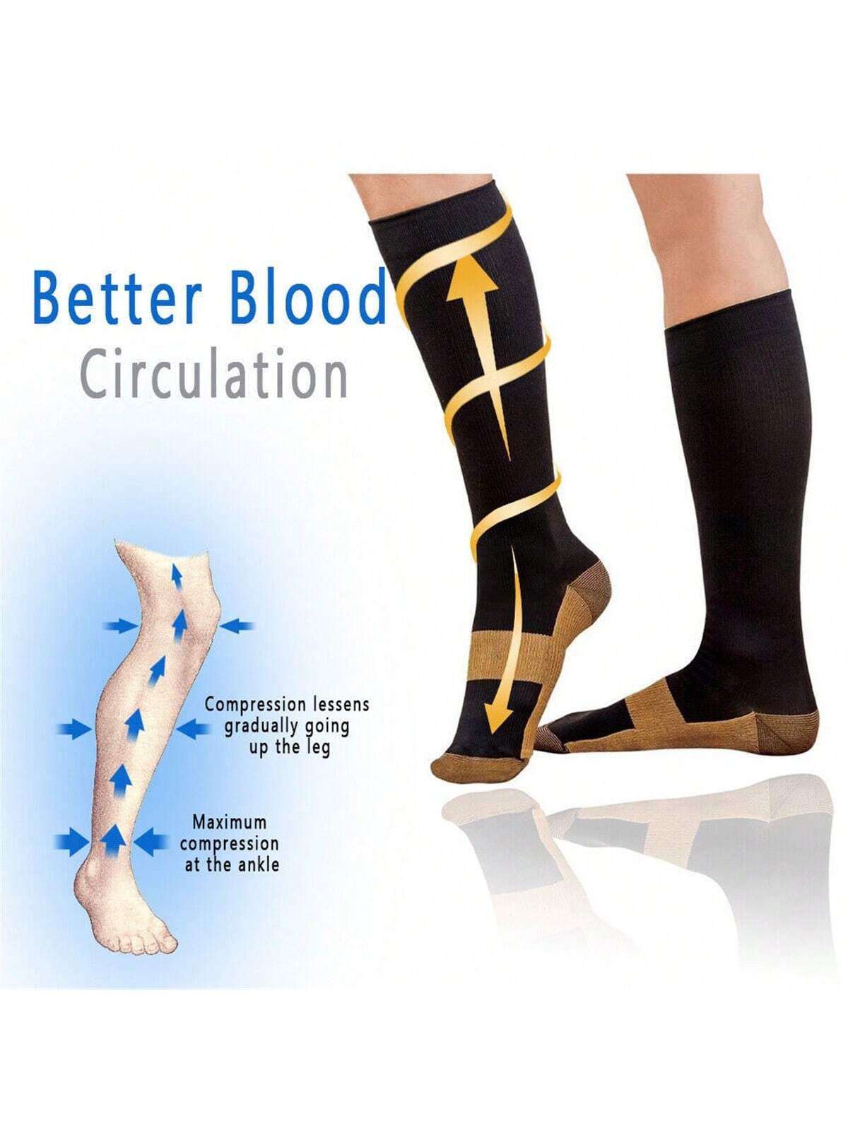 5 Pairs Copper Compression Socks Mens Womens S/M L/XL XXL 20-30mmHg Support Knee High Socks Stockings Unisex Energy Ankle Support Running Athletic Sports Fitness Socks Black