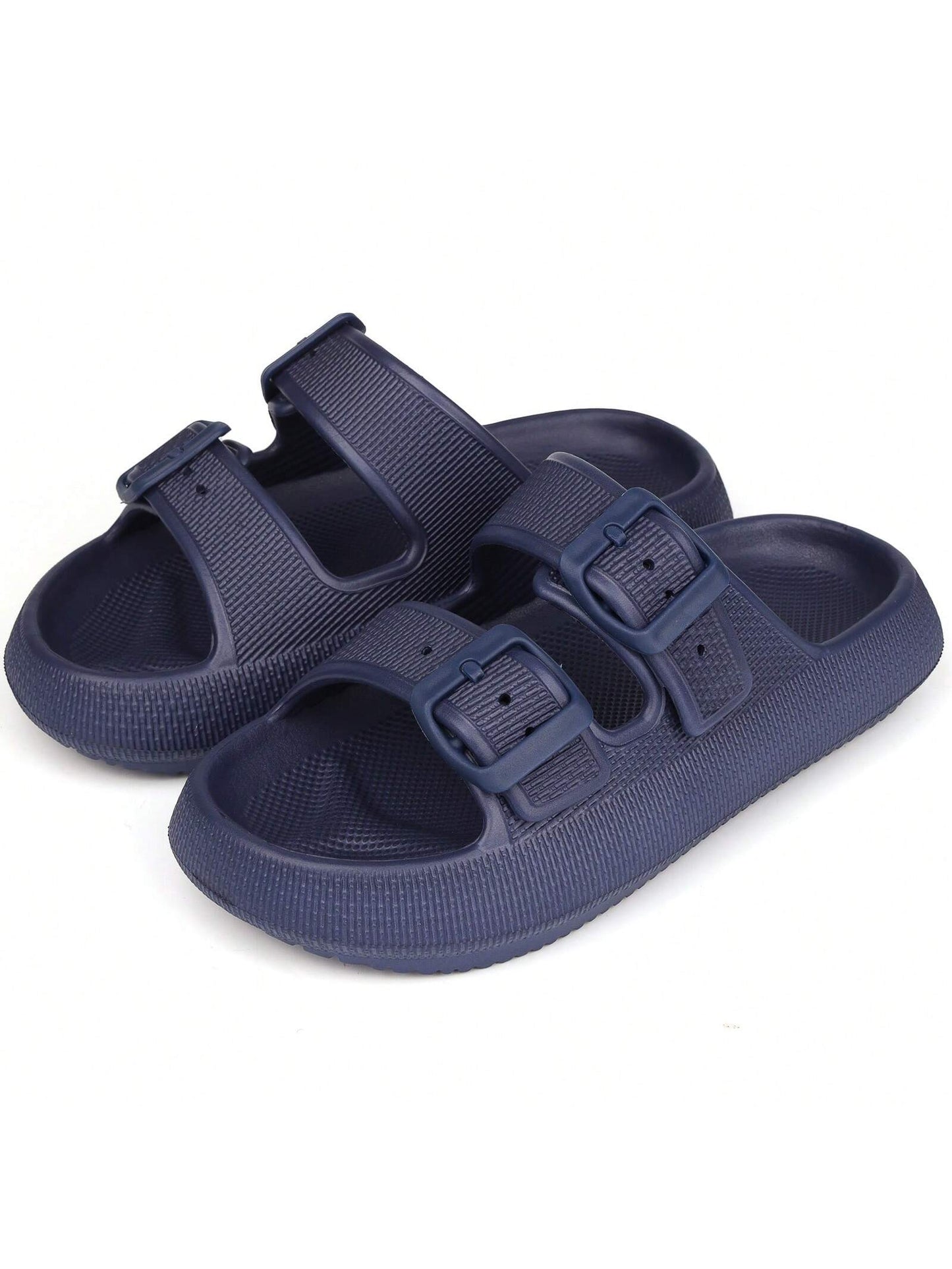 Kids Cloud Buckle Slides Boys Girls Slip On Sandals Youth Adjustable Flip Flops EVA Summer Slippers Beach Pool Shower Shoes deep blue