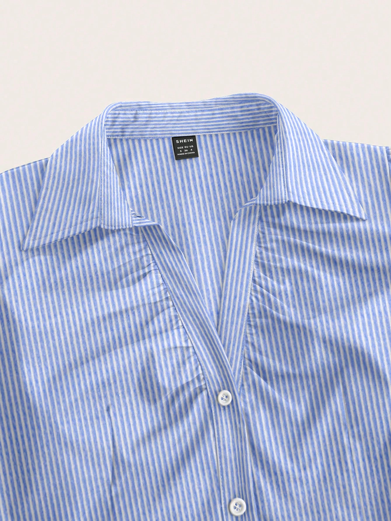 Sweetra V Neck Ruched Keyhole Front Fitted Short Sleeve Shirt, Fashionable And Versatile For Office,Short Sleeve Tops Blue and White
