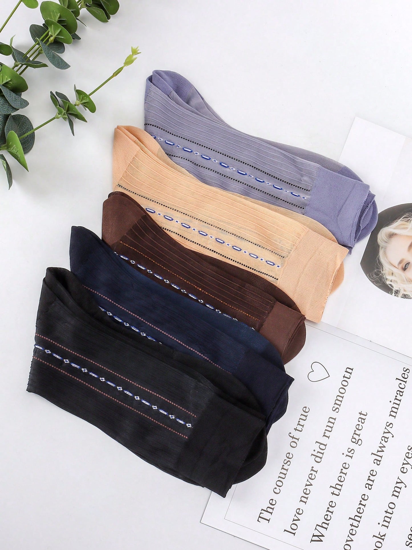 5 Pack Mens Ultrathin Breathable Silk Sheer Dress Socks Soft Mid Calf Work Trouser Socks 5 Colors