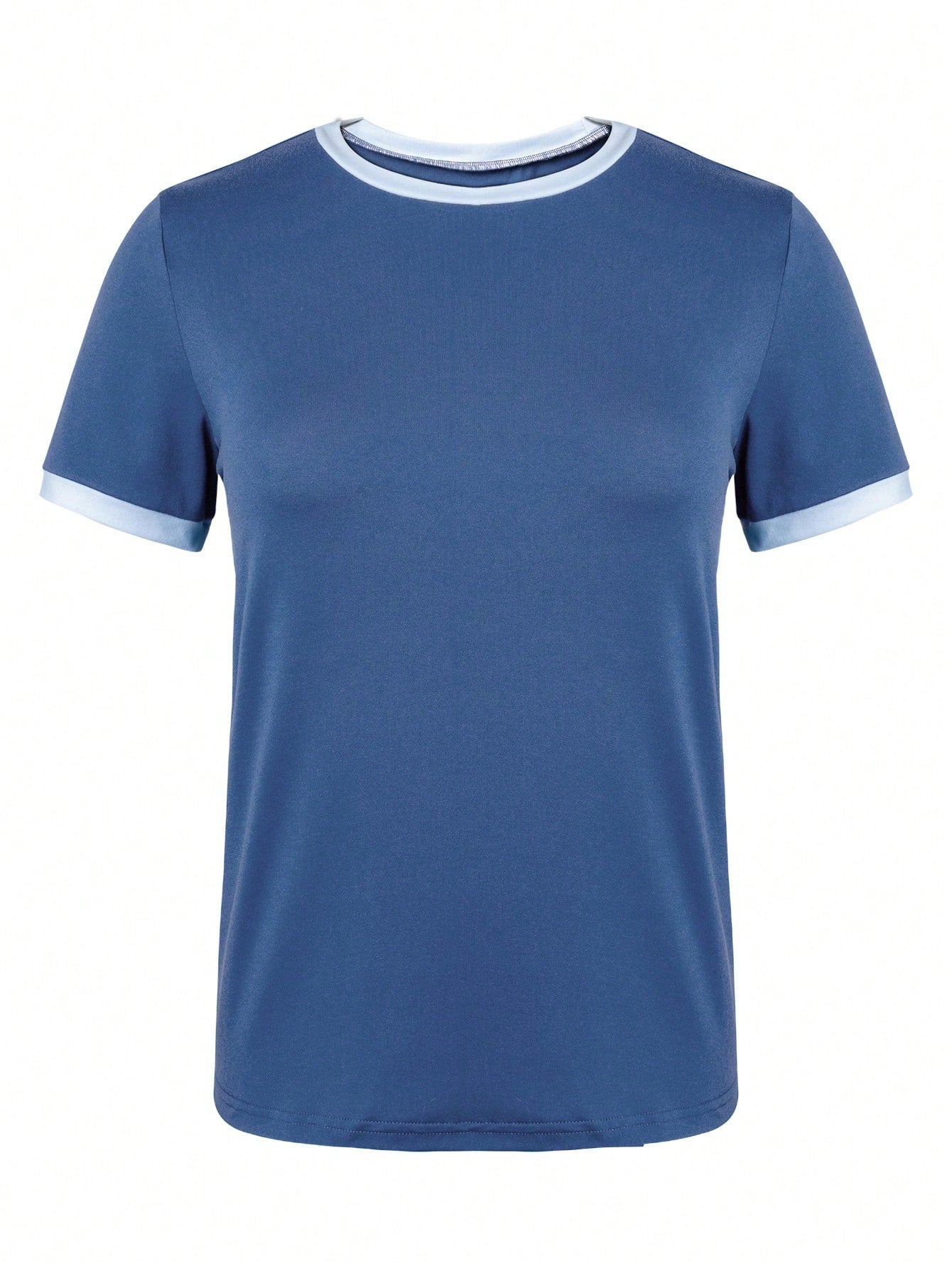 EMERY ROSE Women's Contrast Binding T-Shirt Graphic Tees Women Tops Blue