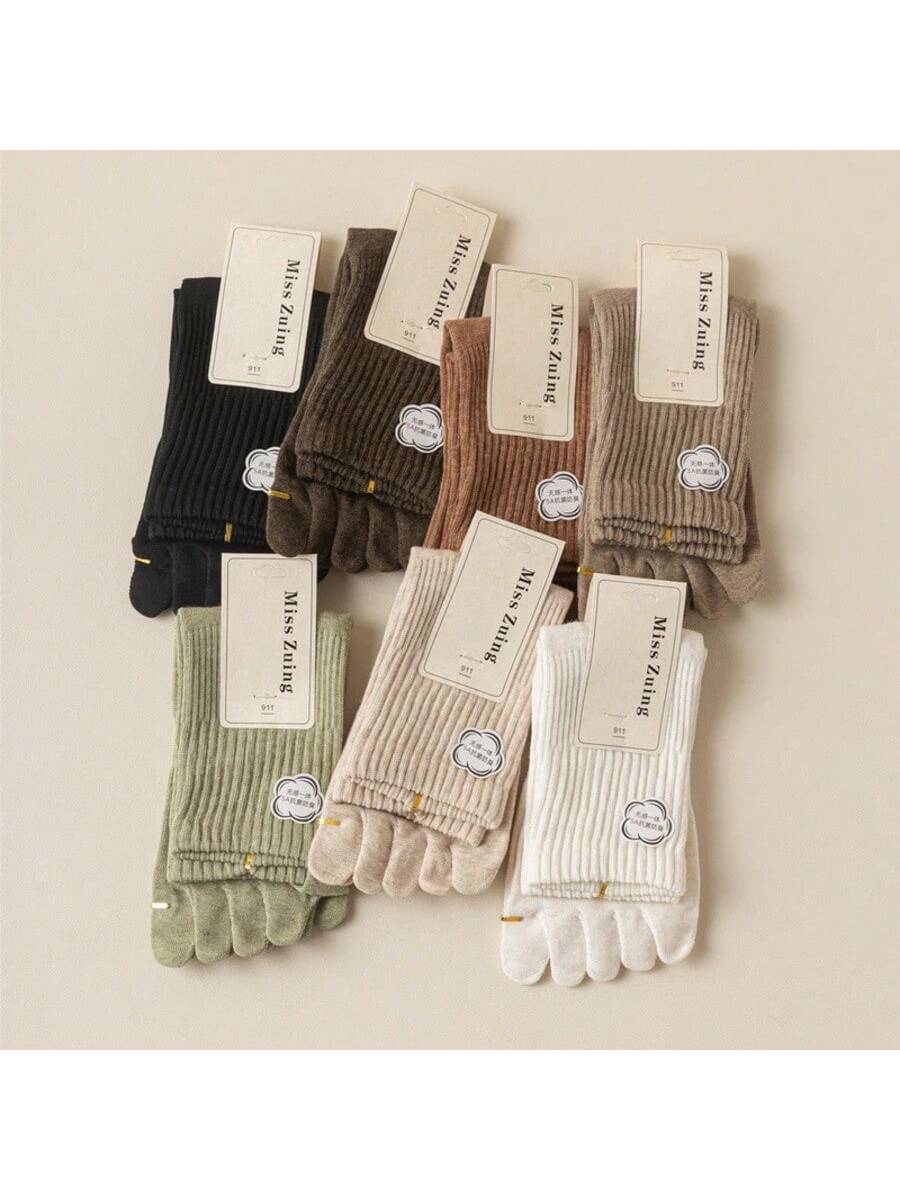 5 Pairs/Lot Women Five Fingers Socks 100% Cotton Solid Colour Ladies Split Toe Sports Socks Spring Autumn Harajuku Toe Socks Apricot
