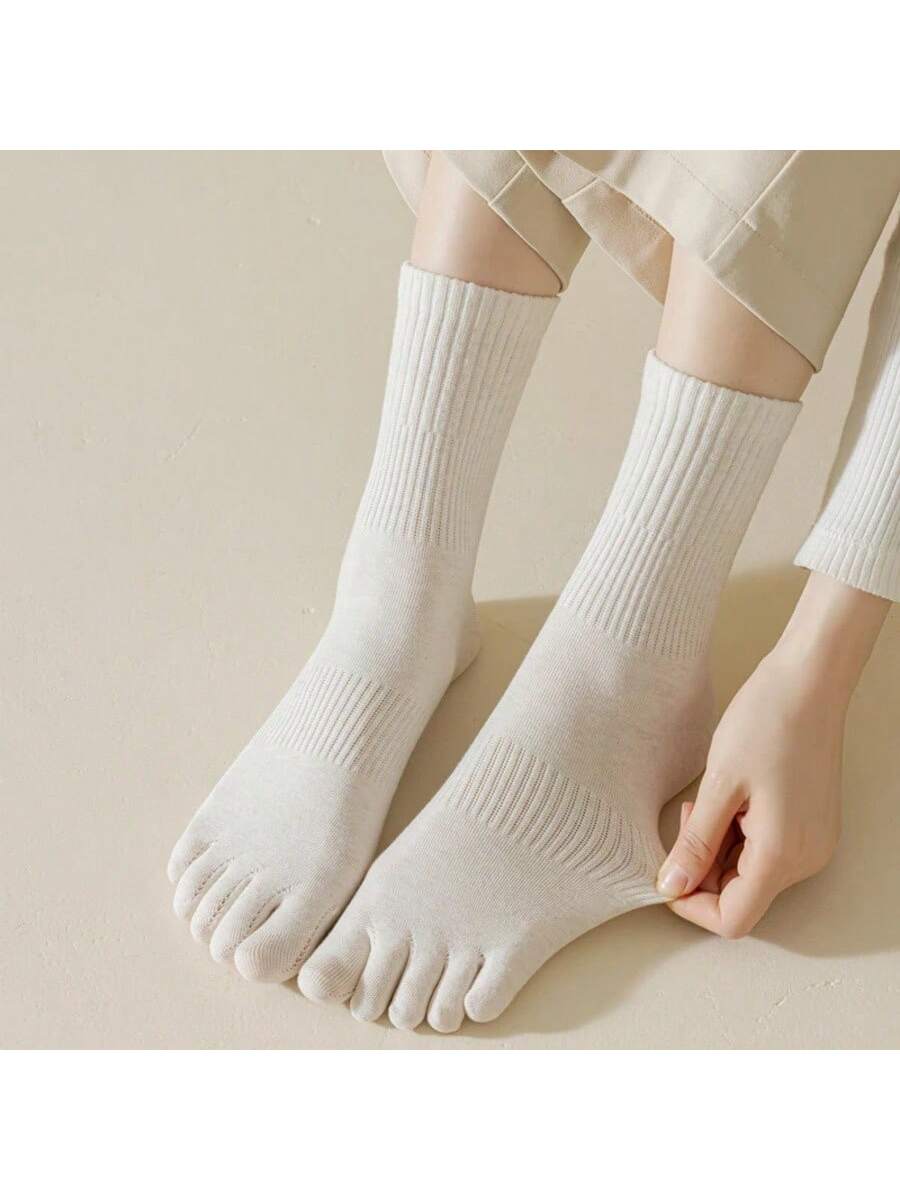 5 Pairs/Lot Women Five Fingers Socks 100% Cotton Solid Colour Ladies Split Toe Sports Socks Spring Autumn Harajuku Toe Socks Apricot