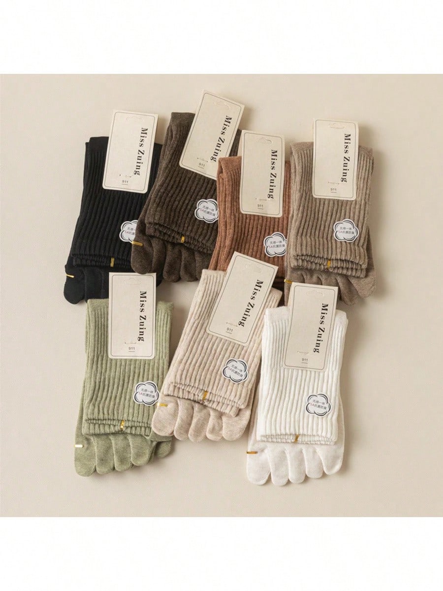 5 Pairs/Lot Women Five Fingers Socks 100% Cotton Solid Colour Ladies Split Toe Sports Socks Spring Autumn Harajuku Toe Socks Apricot