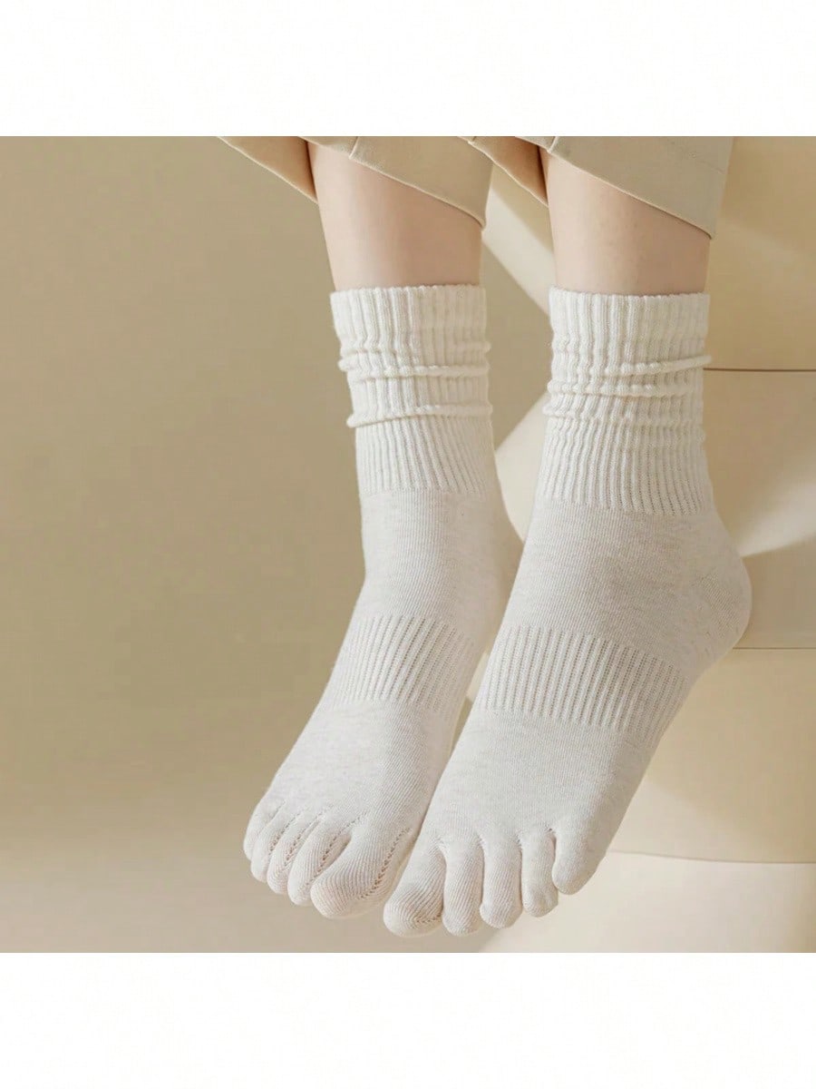 5 Pairs/Lot Women Five Fingers Socks 100% Cotton Solid Colour Ladies Split Toe Sports Socks Spring Autumn Harajuku Toe Socks Apricot