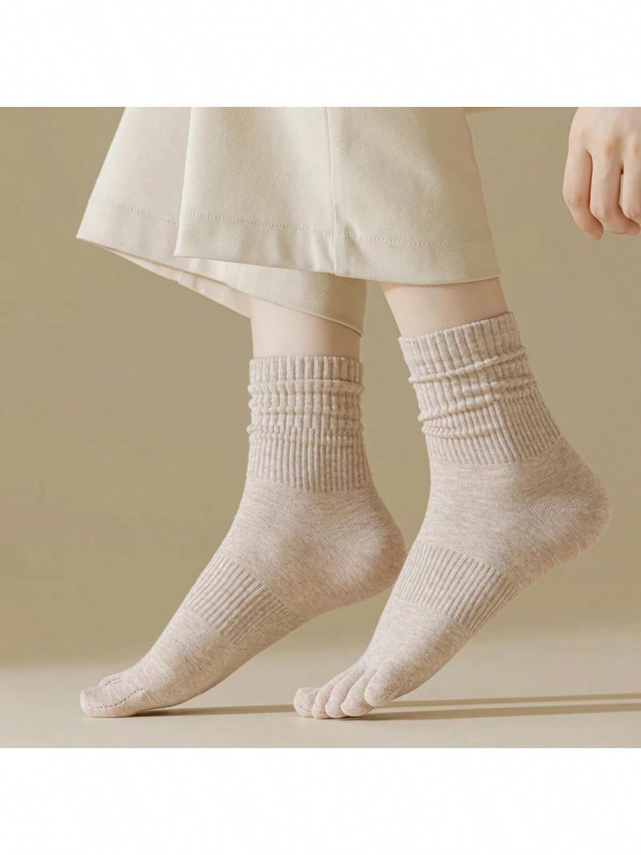 5 Pairs/Lot Women Five Fingers Socks 100% Cotton Solid Colour Ladies Split Toe Sports Socks Spring Autumn Harajuku Toe Socks Apricot