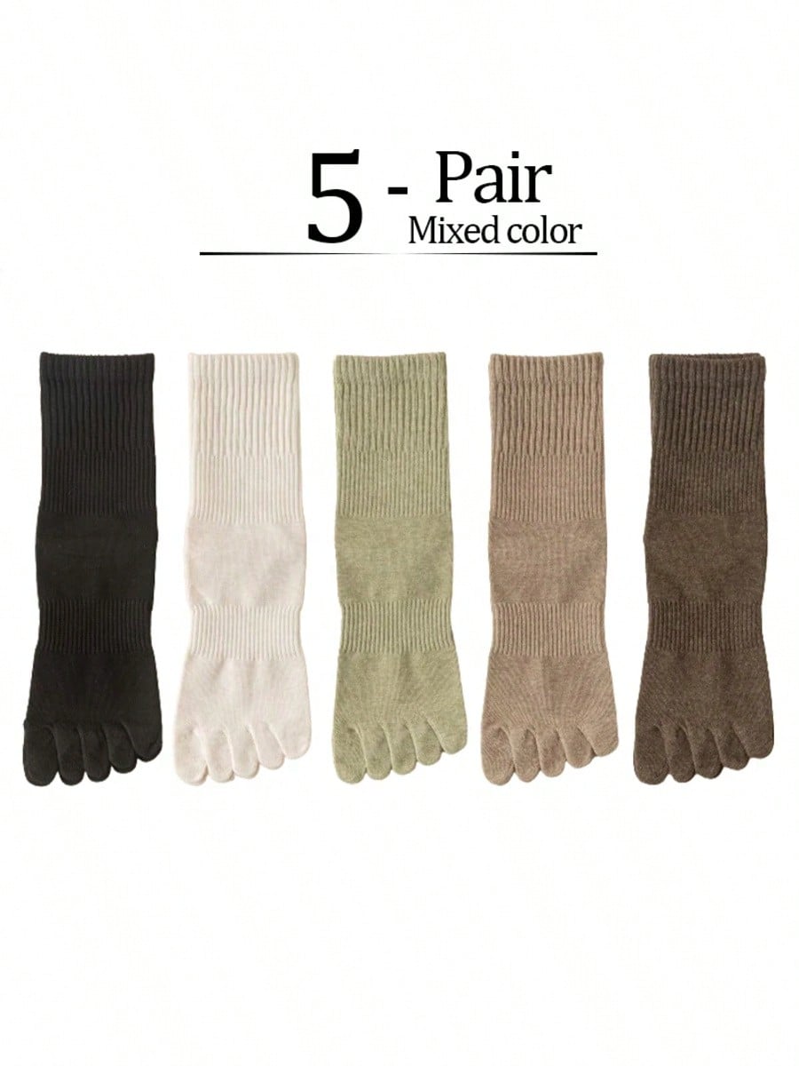 5 Pairs/Lot Women Five Fingers Socks 100% Cotton Solid Colour Ladies Split Toe Sports Socks Spring Autumn Harajuku Toe Socks Apricot