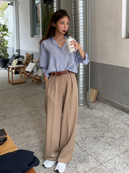 DAZY Button Up Drop Shoulder Shirt Dusty Blue