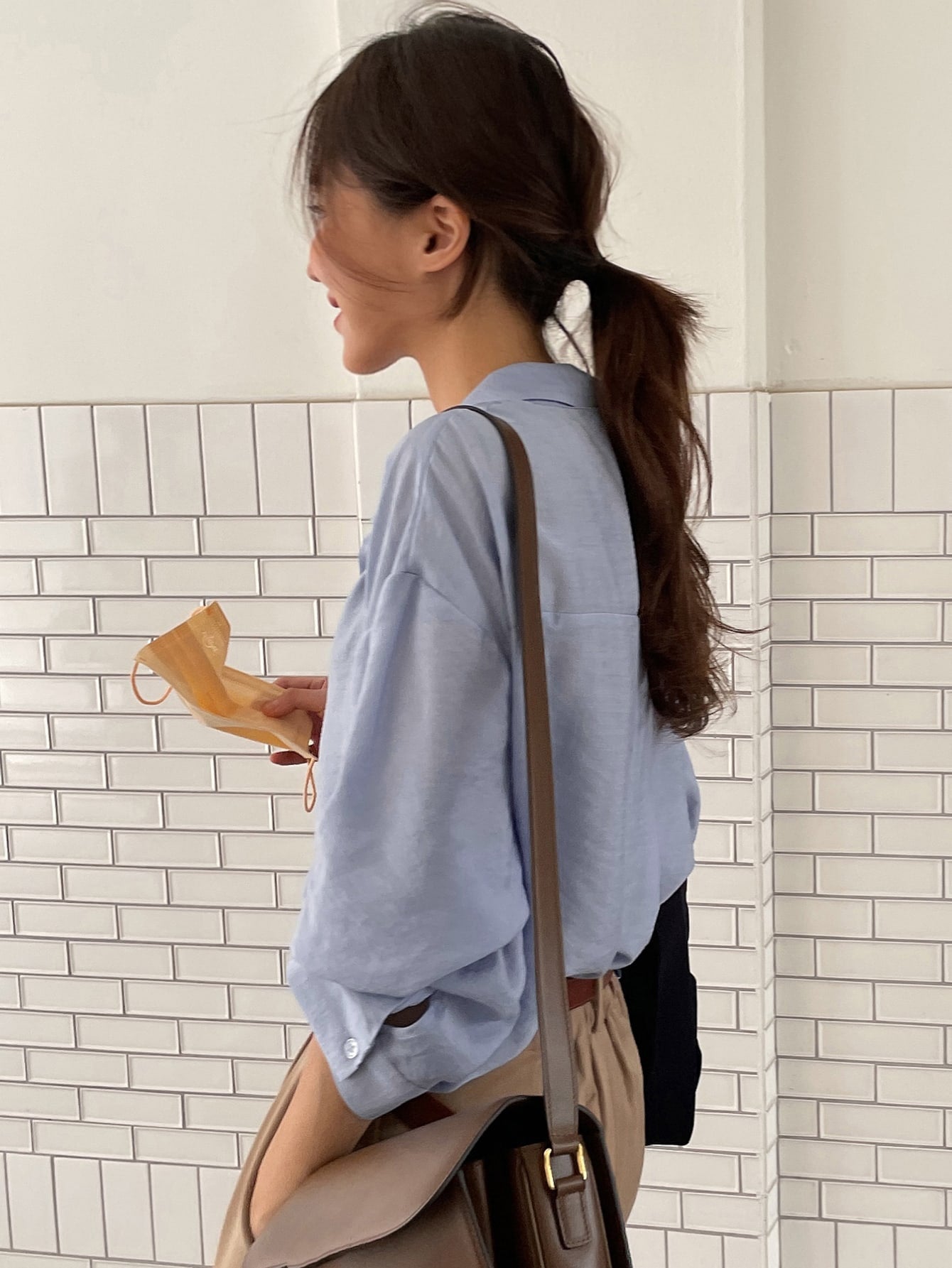 DAZY Button Up Drop Shoulder Shirt Dusty Blue