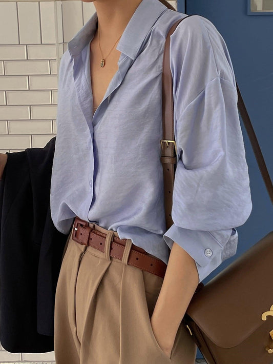 DAZY Button Up Drop Shoulder Shirt Dusty Blue