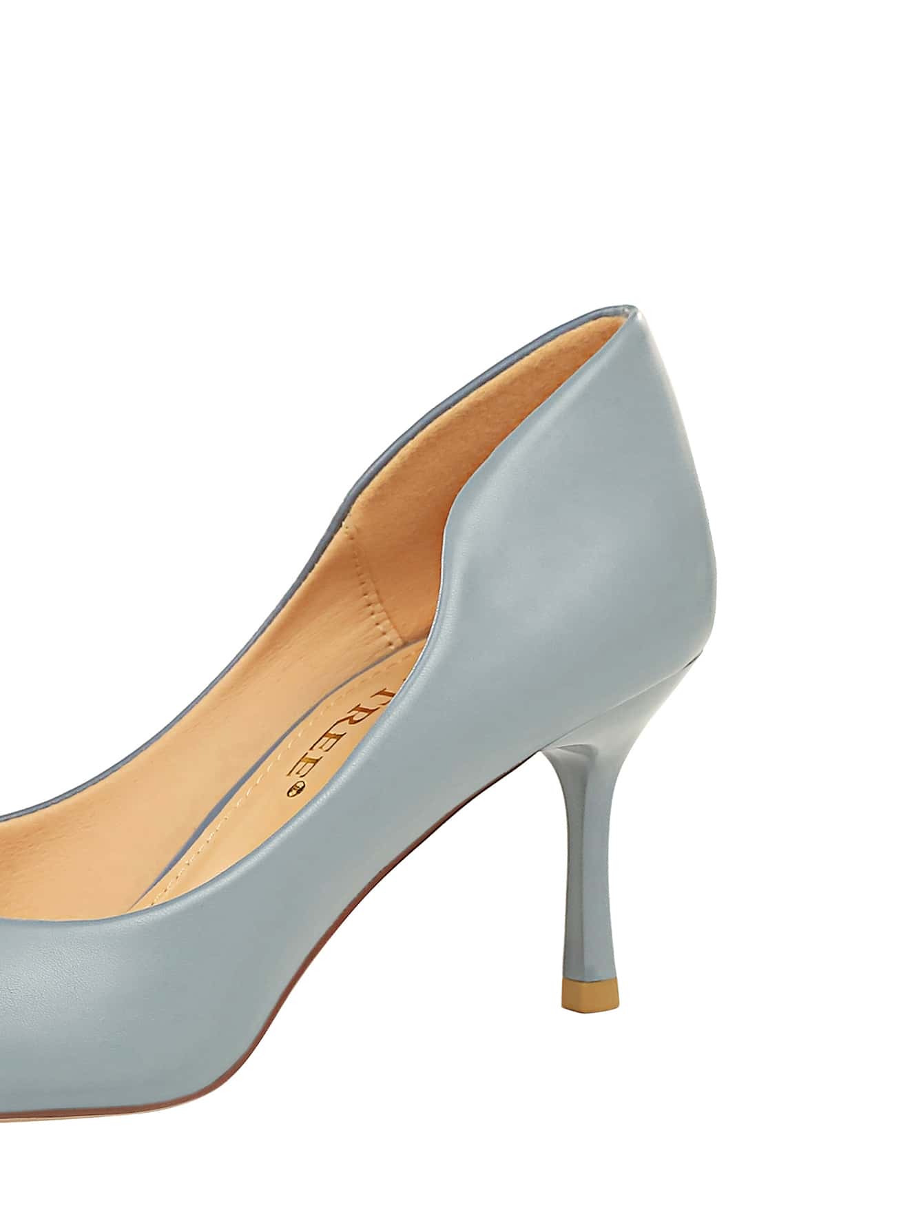 Chain Decor Point Toe Stiletto Heeled Court Pumps, Fashionable Metal Chain In Smog Blue, Pure Metallic Monochrome High Heels For Women Dusty Blue