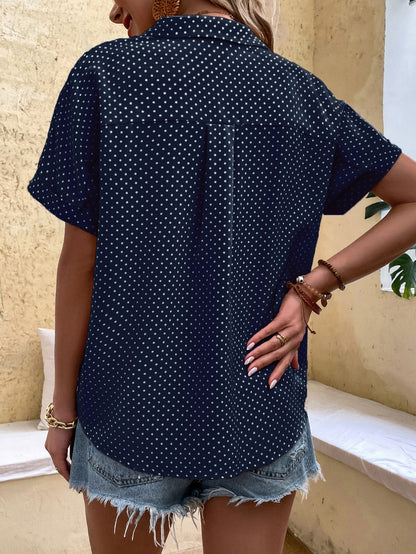 EMERY ROSE Polka Dot Print Batwing Sleeve Shirt Navy Blue