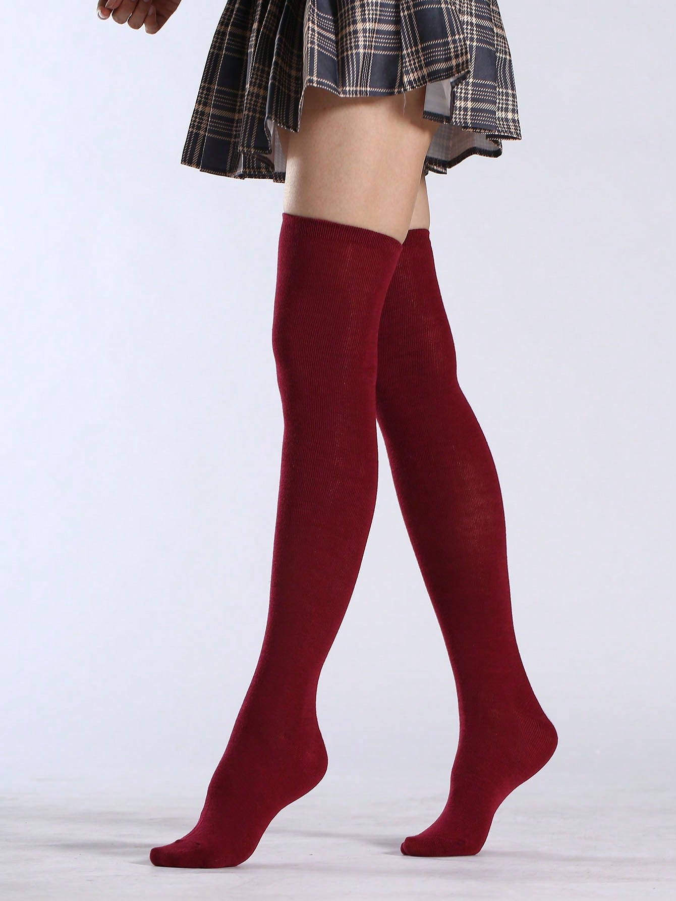 Solid Over The Knee Socks Burgundy