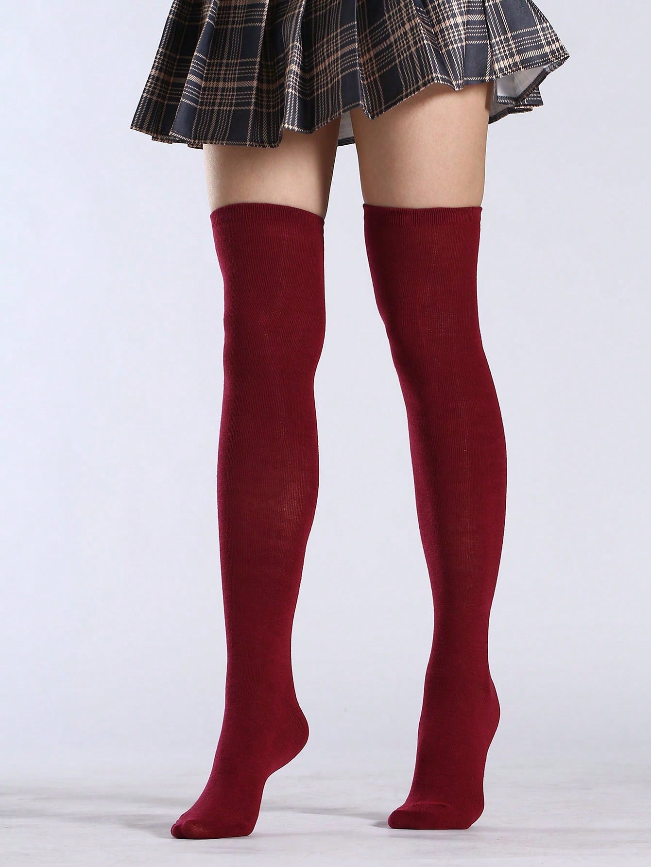 Solid Over The Knee Socks Burgundy