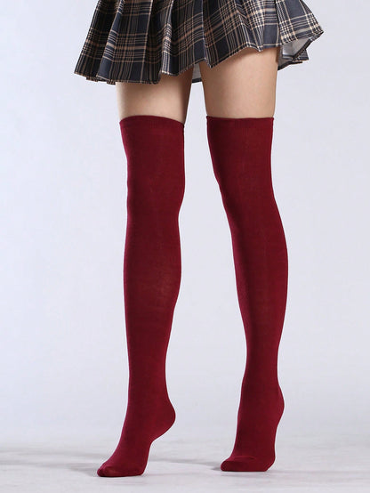 Solid Over The Knee Socks Burgundy