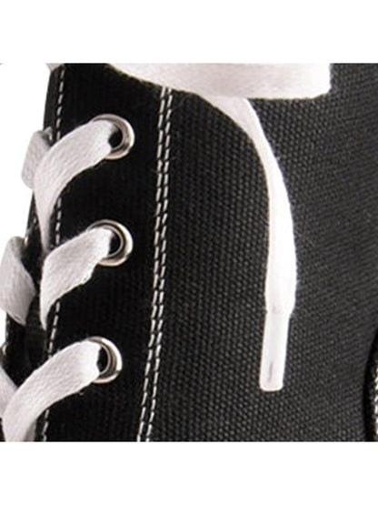 Women's Black High Heel Thick Bottom Contrasting Color Lace-up Canvas Ankle Boots Black and White
