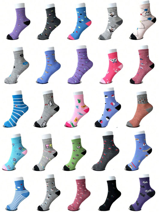 10pairs Random Delivery Mid-calf Socks, Spring/summer Cartoon Comic Pattern Sports Casual Socks For Students Multicolor