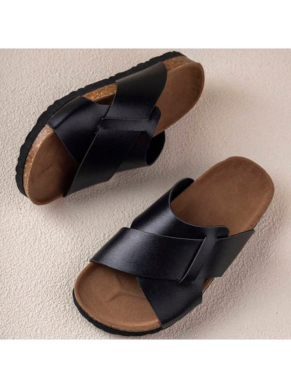 Comfortable, Simple, Fashionable And Versatile Wear-Resistant Lightweight Daily Flat Slippers, One Pair Black