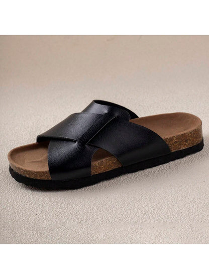 Comfortable, Simple, Fashionable And Versatile Wear-Resistant Lightweight Daily Flat Slippers, One Pair Black