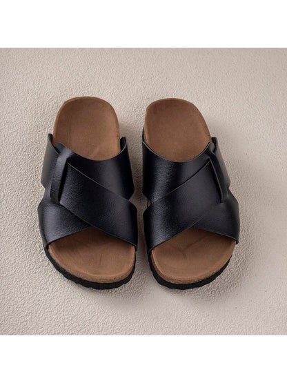 Comfortable, Simple, Fashionable And Versatile Wear-Resistant Lightweight Daily Flat Slippers, One Pair Black