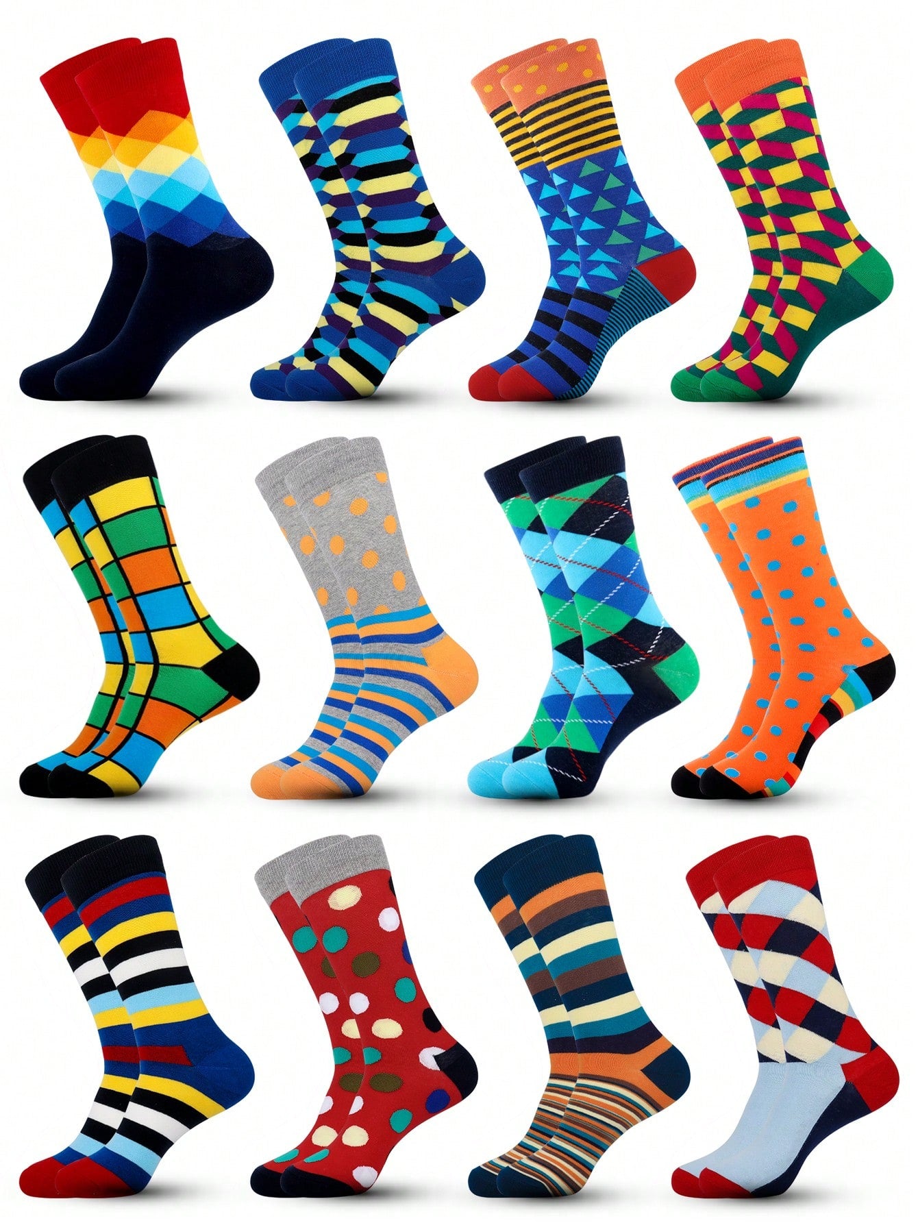 6 Pairs Random Men's Multicolored Mid-Calf Socks, Funny Fun Crazy Novelty Cool Socks For Daily Life, Gift For Men Multicolor