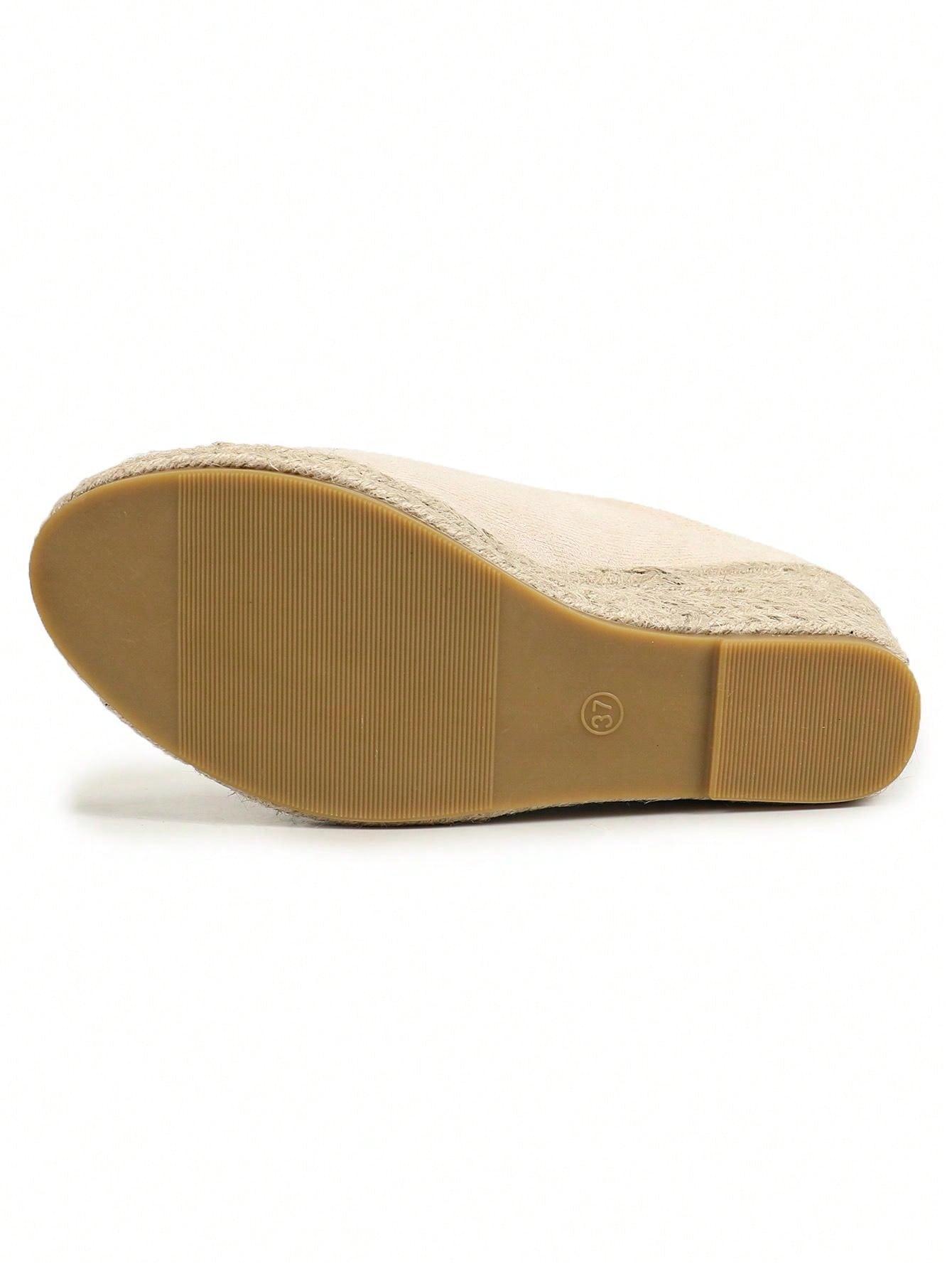 Round Toe Breathable Plush Fabric & Burlap Rope Fashion Wedge Heel Women's Slippers Beige