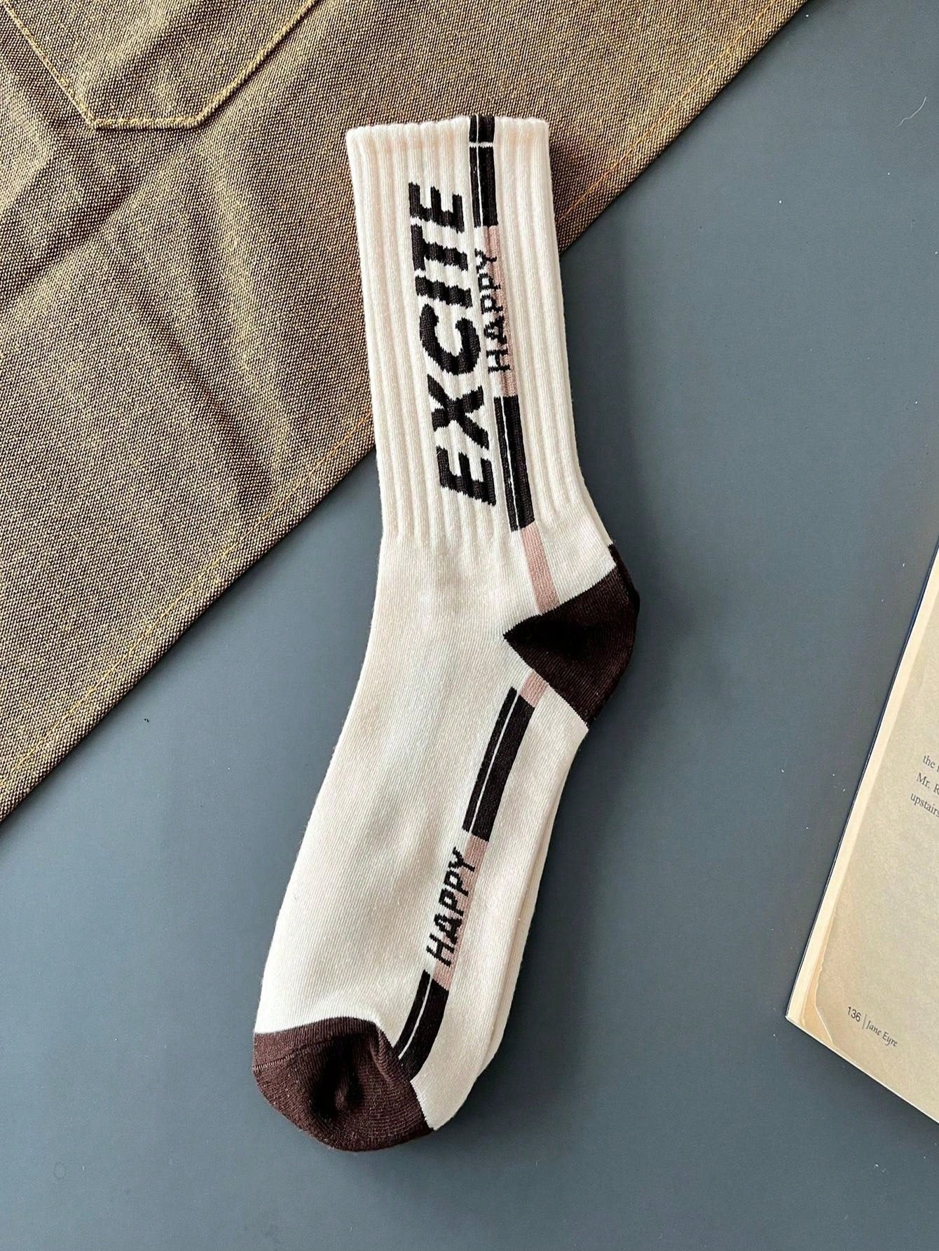 8 Pairs Of Socks Coffee Color American Men's Mid-Tube Winter Socks Deodorant Mid-Tube Sports Men's Socks Are Suitable For Everyday Use White