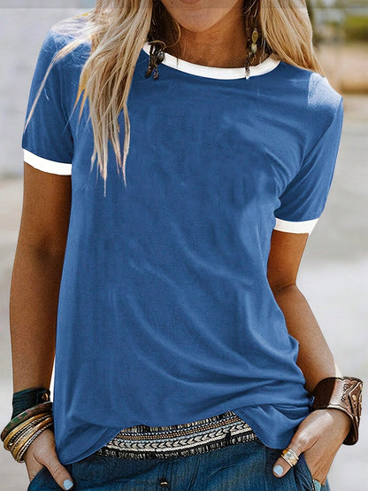 EMERY ROSE Women's Contrast Binding T-Shirt Graphic Tees Women Tops Blue