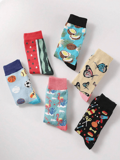 10pairs/Set Men's Mid-Calf Socks In Random Design With Basketball & Butterfly Printed, Soft, Comfortable, Anti-Odor & Moisture Absorbing Multicolor