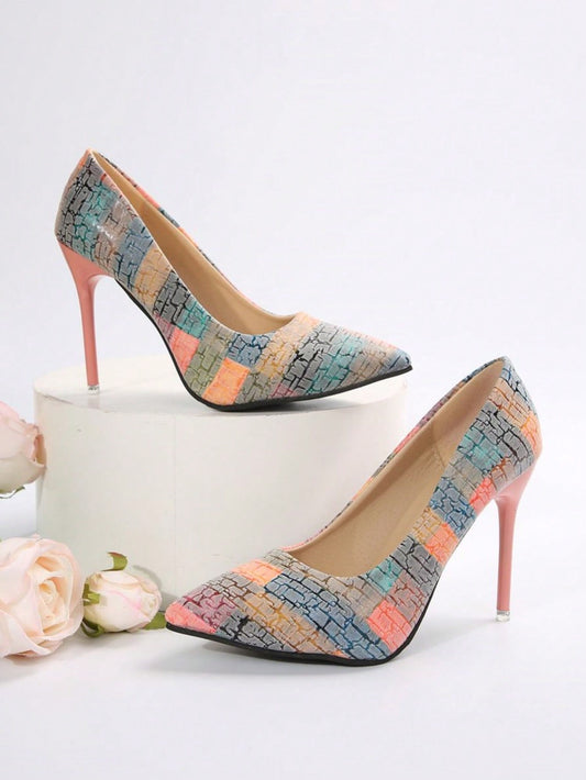 New Fashion Women Shoes, Versatile Printed Pointed High Heels With Stiletto Heels, Low Vamp Large Size Shoes, Women Size 41 And 42 Dusty Pink