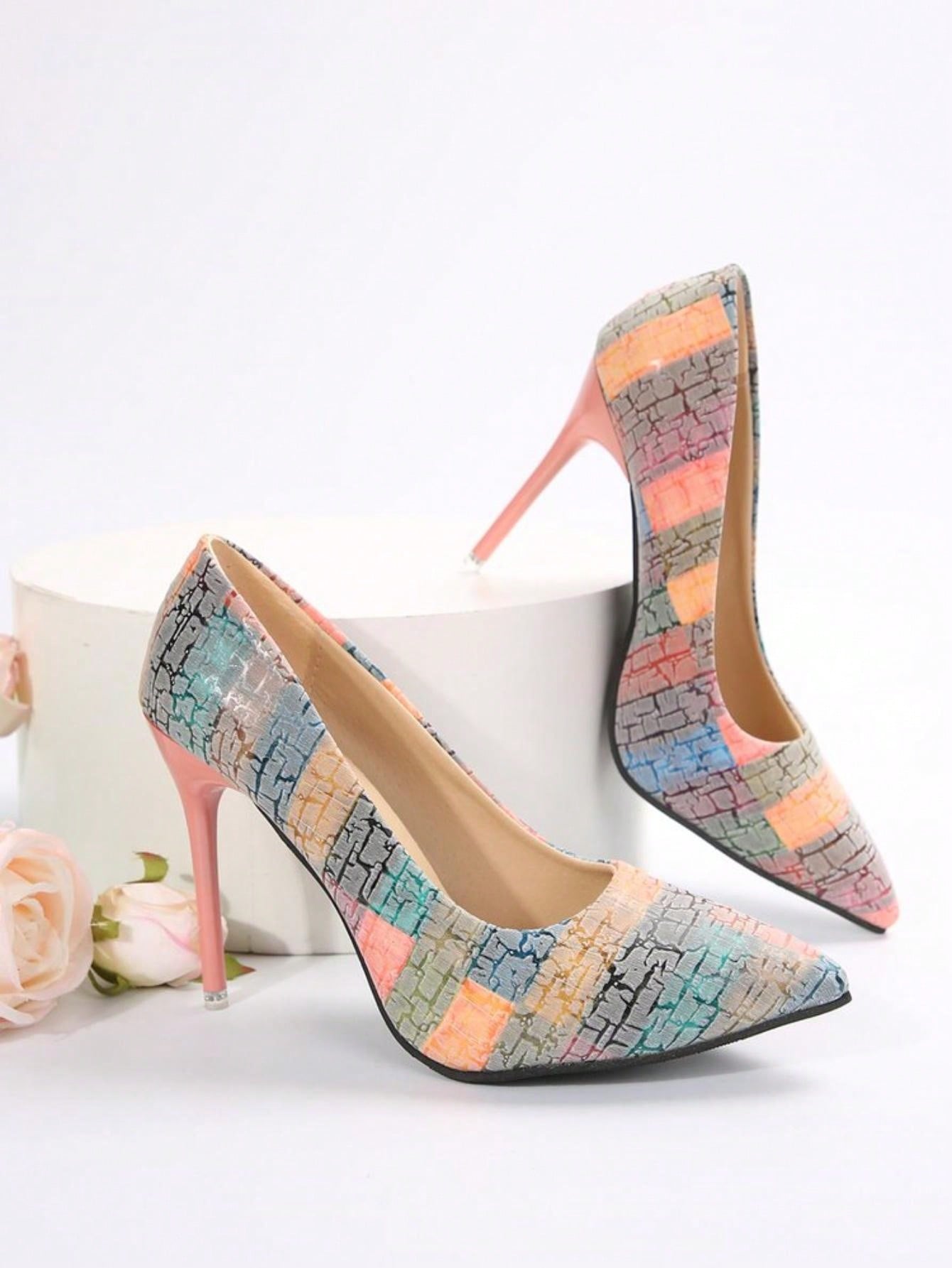 New Fashion Women Shoes, Versatile Printed Pointed High Heels With Stiletto Heels, Low Vamp Large Size Shoes, Women Size 41 And 42 Dusty Pink
