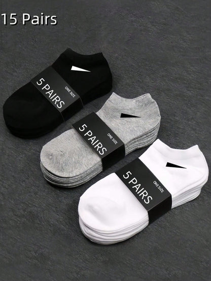 15pairs Minimalist Style Unisex Ankle Socks, For Gym Multicolor