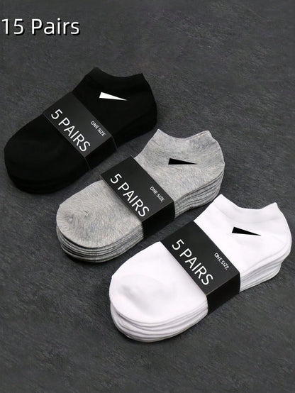 15pairs Minimalist Style Unisex Ankle Socks, For Gym Multicolor