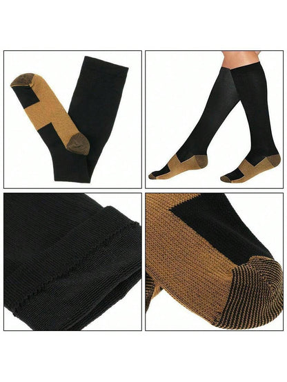 5 Pairs Copper Compression Socks Mens Womens S/M L/XL XXL 20-30mmHg Support Knee High Socks Stockings Unisex Energy Ankle Support Running Athletic Sports Fitness Socks Black