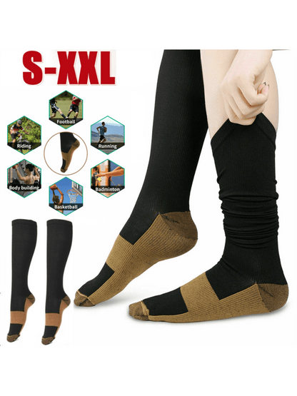 5 Pairs Copper Compression Socks Mens Womens S/M L/XL XXL 20-30mmHg Support Knee High Socks Stockings Unisex Energy Ankle Support Running Athletic Sports Fitness Socks Black