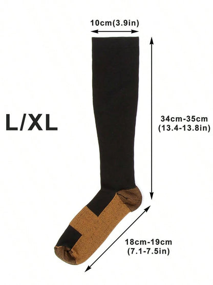 5 Pairs Copper Compression Socks Mens Womens S/M L/XL XXL 20-30mmHg Support Knee High Socks Stockings Unisex Energy Ankle Support Running Athletic Sports Fitness Socks Black