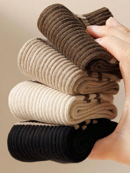 8 Pairs Men's Mid-Calf Socks, Solid Color Athletic & Socks For Spring & Autumn, Breathable & Sweat-Absorbent Lightweight Dailywear Japanese-Style Casual Long Socks Multicolor