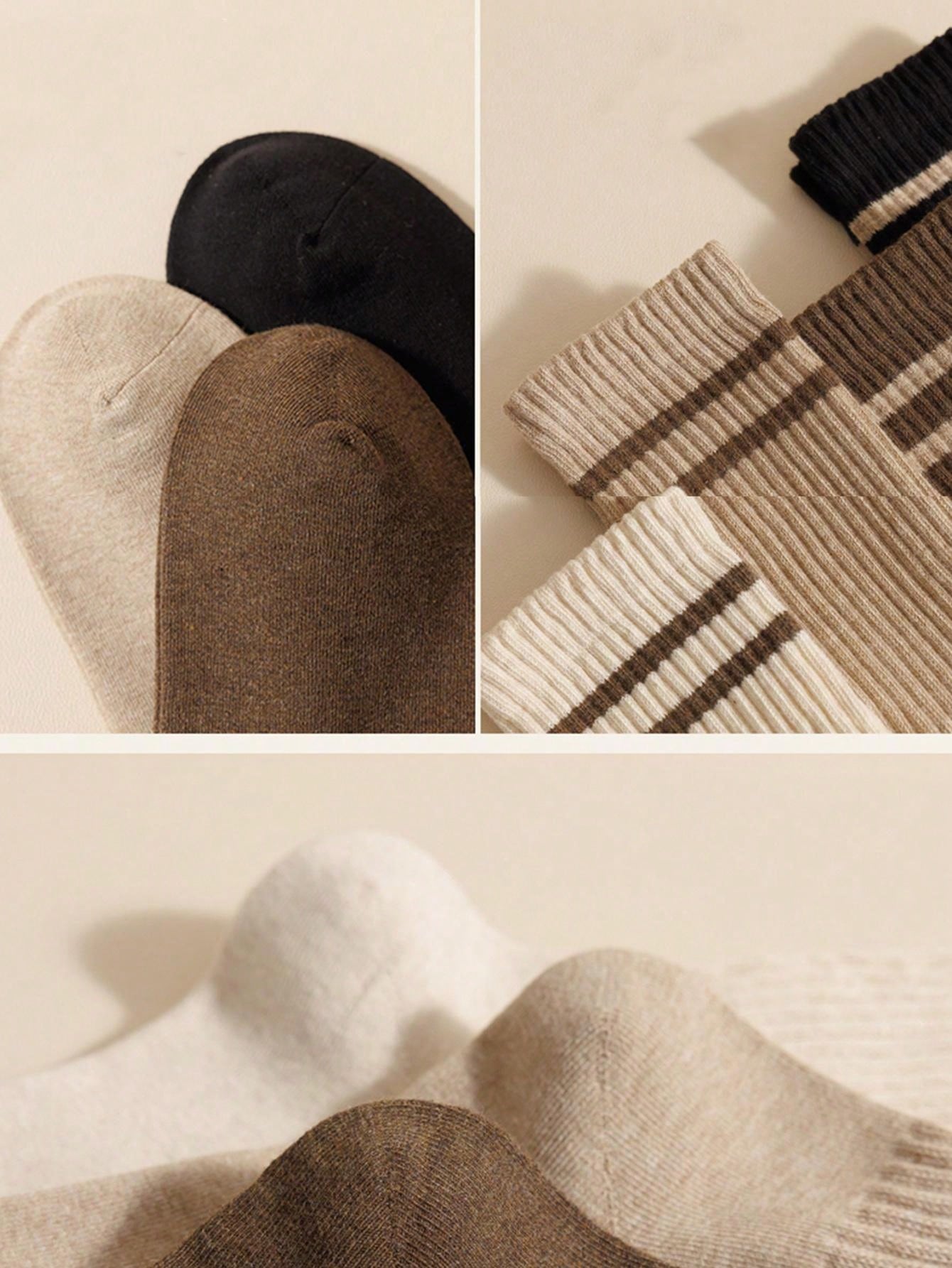 8 Pairs Men's Mid-Calf Socks, Solid Color Athletic & Socks For Spring & Autumn, Breathable & Sweat-Absorbent Lightweight Dailywear Japanese-Style Casual Long Socks Multicolor