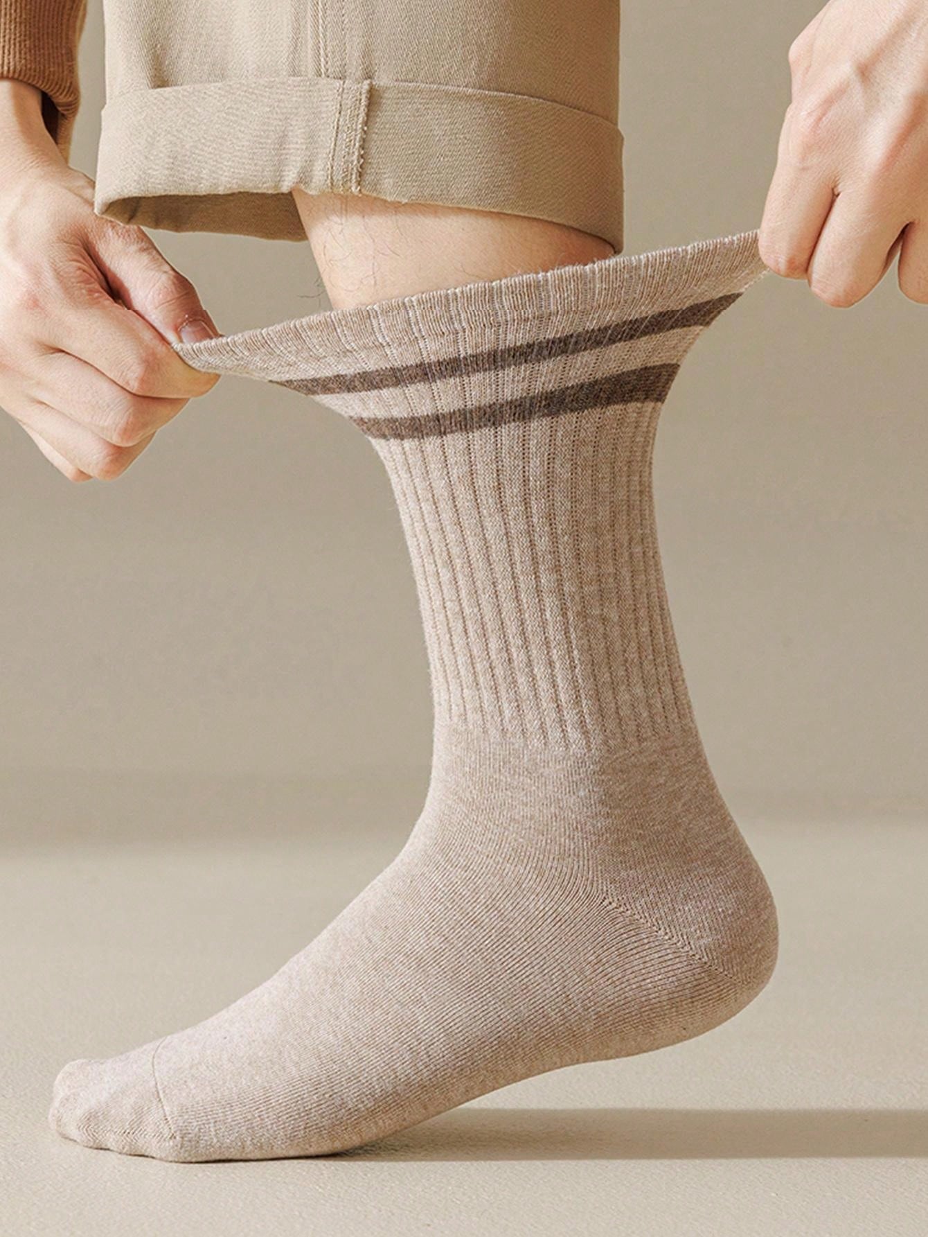 8 Pairs Men's Mid-Calf Socks, Solid Color Athletic & Socks For Spring & Autumn, Breathable & Sweat-Absorbent Lightweight Dailywear Japanese-Style Casual Long Socks Multicolor