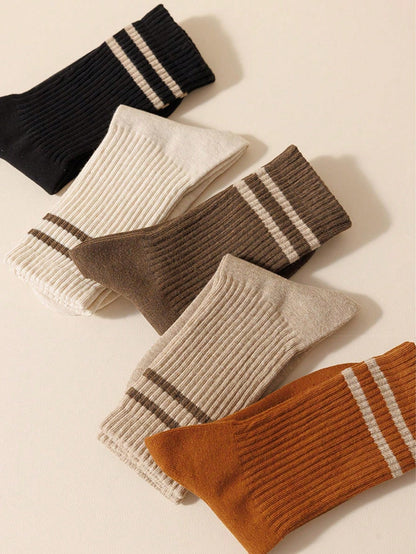 8 Pairs Men's Mid-Calf Socks, Solid Color Athletic & Socks For Spring & Autumn, Breathable & Sweat-Absorbent Lightweight Dailywear Japanese-Style Casual Long Socks Multicolor