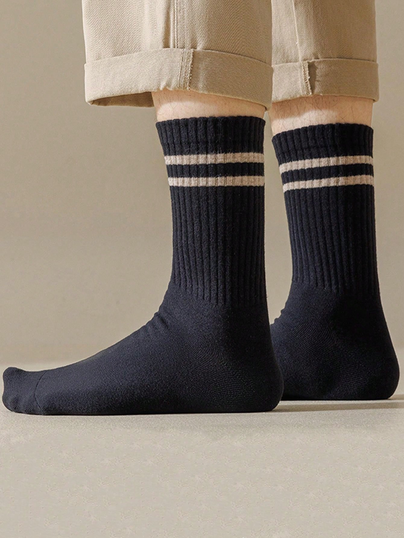 8 Pairs Men's Mid-Calf Socks, Solid Color Athletic & Socks For Spring & Autumn, Breathable & Sweat-Absorbent Lightweight Dailywear Japanese-Style Casual Long Socks Multicolor