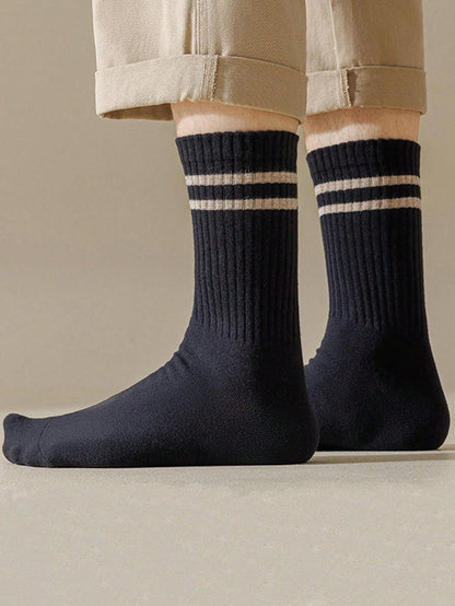 8 Pairs Men's Mid-Calf Socks, Solid Color Athletic & Socks For Spring & Autumn, Breathable & Sweat-Absorbent Lightweight Dailywear Japanese-Style Casual Long Socks Multicolor