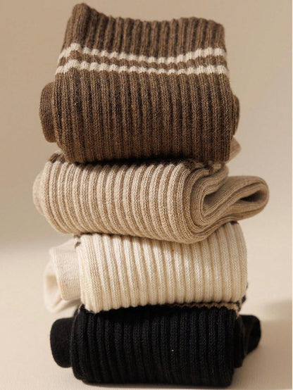 8 Pairs Men's Mid-Calf Socks, Solid Color Athletic & Socks For Spring & Autumn, Breathable & Sweat-Absorbent Lightweight Dailywear Japanese-Style Casual Long Socks Multicolor