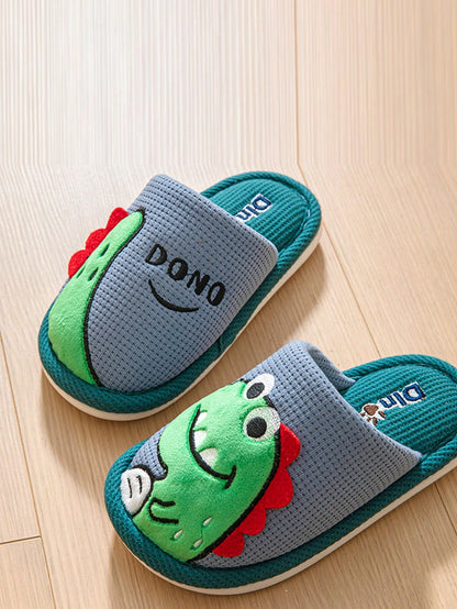1 Pair Kids Slippers, Toddler Boys Cartoon Dinosaur Indoor Non-Slip House Shoes, Autumn/Winter Grey