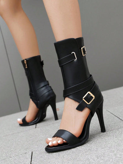 JIAOFEITI Spring & Fall Fashion Pointed Toe Slim Heeled Short Boots Women Sexy Mid-Calf Boots Black