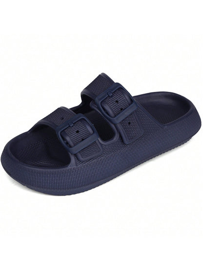 Kids Cloud Buckle Slides Boys Girls Slip On Sandals Youth Adjustable Flip Flops EVA Summer Slippers Beach Pool Shower Shoes deep blue